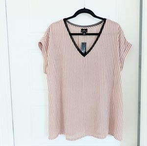 Women's Plus‎ Size Versatile Romantic V Neck Casual Preppy Flowy Pink Top Sz XXL